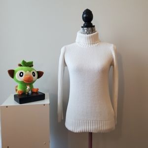 White Ribbed Turtleneck Sweater